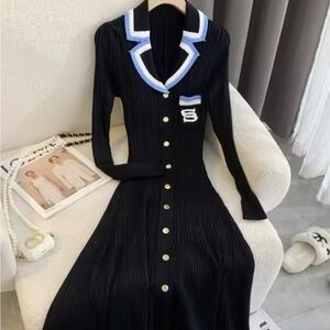 YuooMuoo Elegant Embroidery Letter Knitted Maxi Dress Autumn Winter